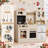 Play Kitchen for Kids, Wooden Toy with Stove That Lights/Sounds When Pan Detected, Includes Disinfection Cabinet, 2 Fabric Boxes & Stainless Cookware(beige)-102487407