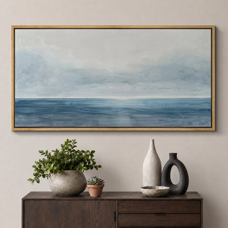«Minimal Landscape Tranquil Horizons The Calm Of A Seascape», reproduction d'art sur toile, H 30 po x l 60 po, Naturel