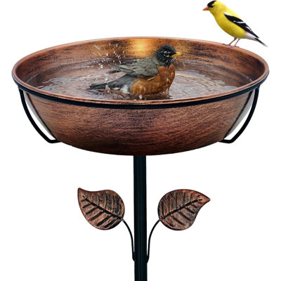 13" Metal Bird Bath for Outside 3" Deep Removable Bowl with Stake | Easy Cleaning, Weather Resistant, 5-Prong Stability, Adjustable Height, 1.4 Gal Capacity, Bird Lover Gift