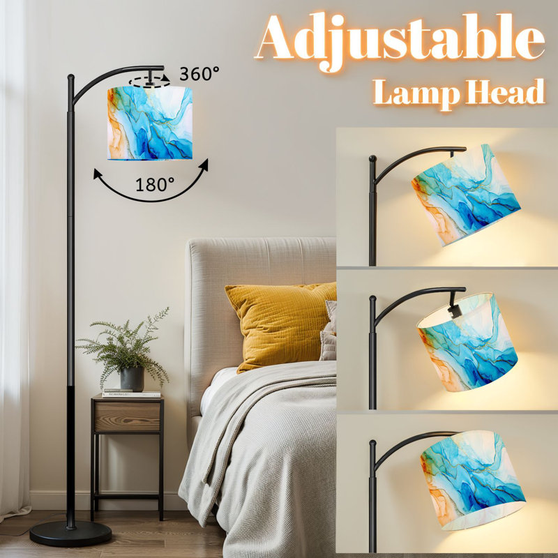 Lampe sur pied avec abat-jour réglable Arc Creative créativité abstraite Œuvres à l'encre tendance Lampe sur pied 3 températures de couleur Lampe à mât haut avec interrupteur au pied pour la chambre à coucher