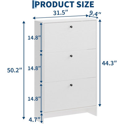 Meuble à chaussures étroit de 24 cm avec 3 tiroirs rabattables, organisateur de rangement pour entrée étroite, étagère en bois dissimulée pour petits corridors