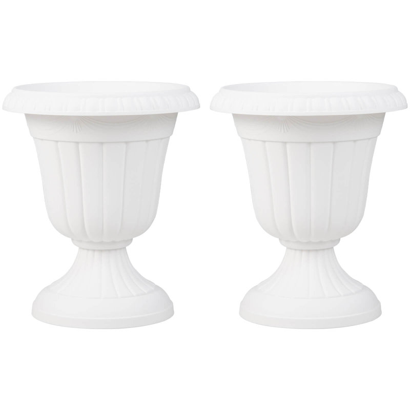 18 inch Tall Vintage Planters with Pedestal Base & Pre-marked Drain Hole , 2, White