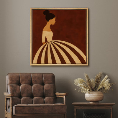 Elegant Minimal Woman in Flowing Dress Silhouette Wall Decor - Pictures Framed Canvas Print Wall Art