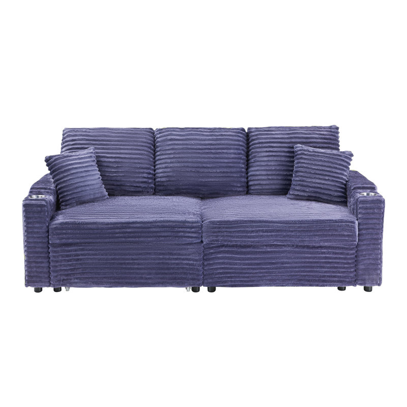 Canapé avec méridienne cachée, porte-gobelets et coussins, Mauve