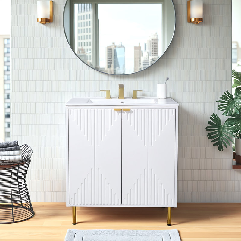 Ensemble de meuble-lavabo simple 30 po blanc moderne autoportant