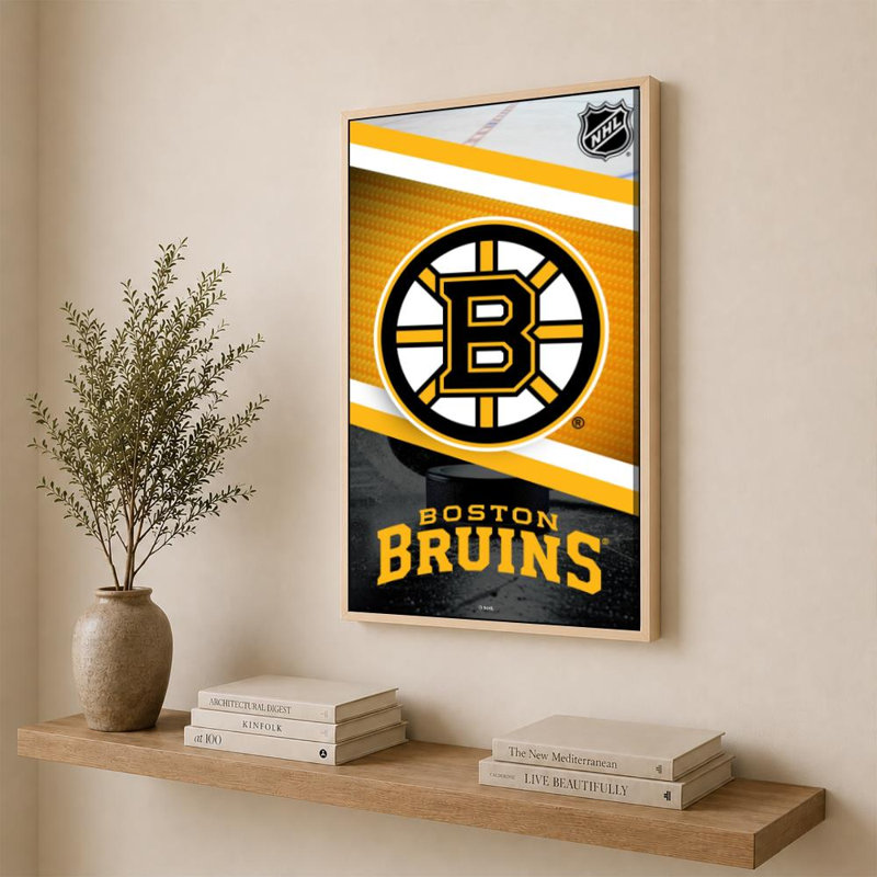 Décoration murale des Bruins de Boston (LNH), H 36 po x l 24 po, Flat Floating Frame, Bouleau