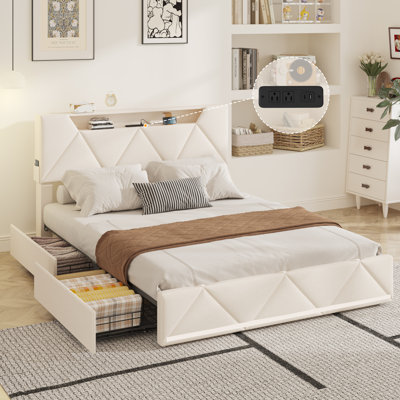 Filipkowski Bed Frame with Upholstered Storage Headboard and 4 Drawers