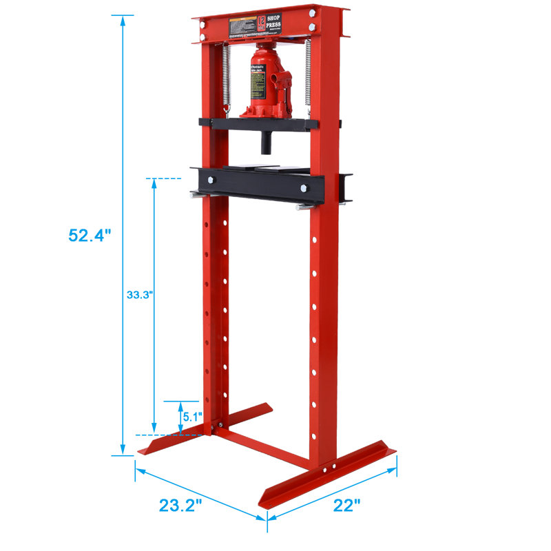 12 Ton Hydraulic Shop Press, Red