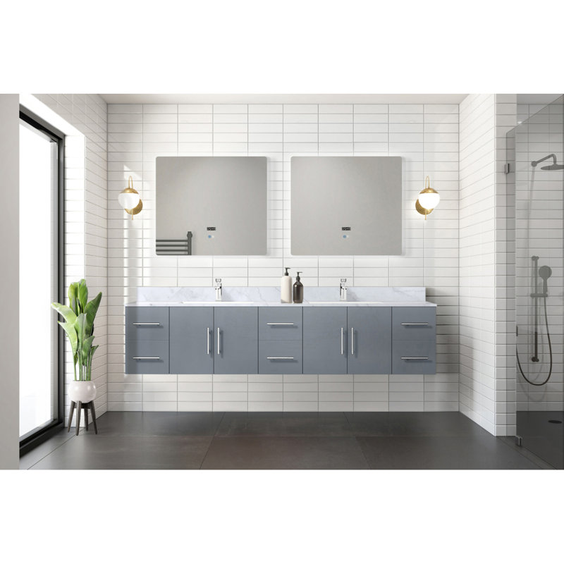 Meuble-lavabo double gris foncé 84 po X P 22 po D et 36 po Miroirs à DEL, Gris foncé