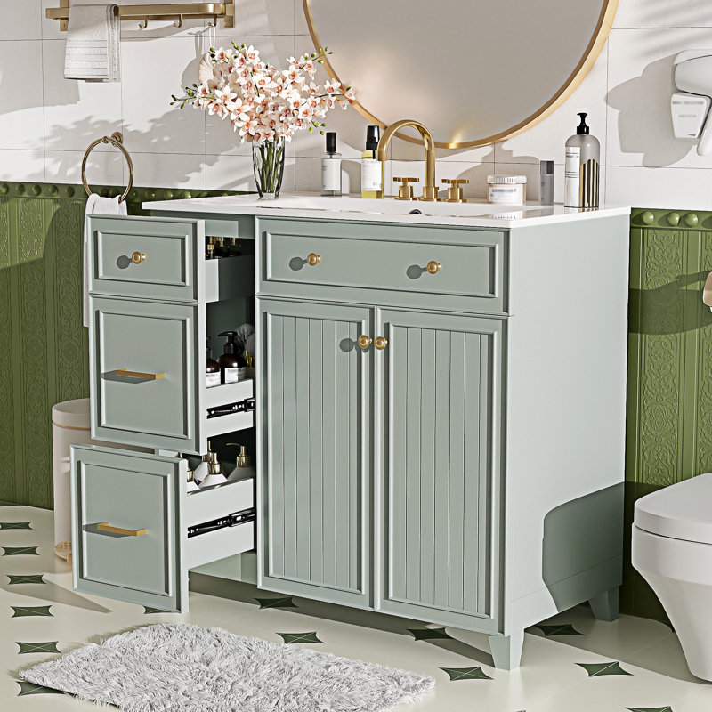 Meuble-lavabo moderne avec lavabo en résine, Vert
