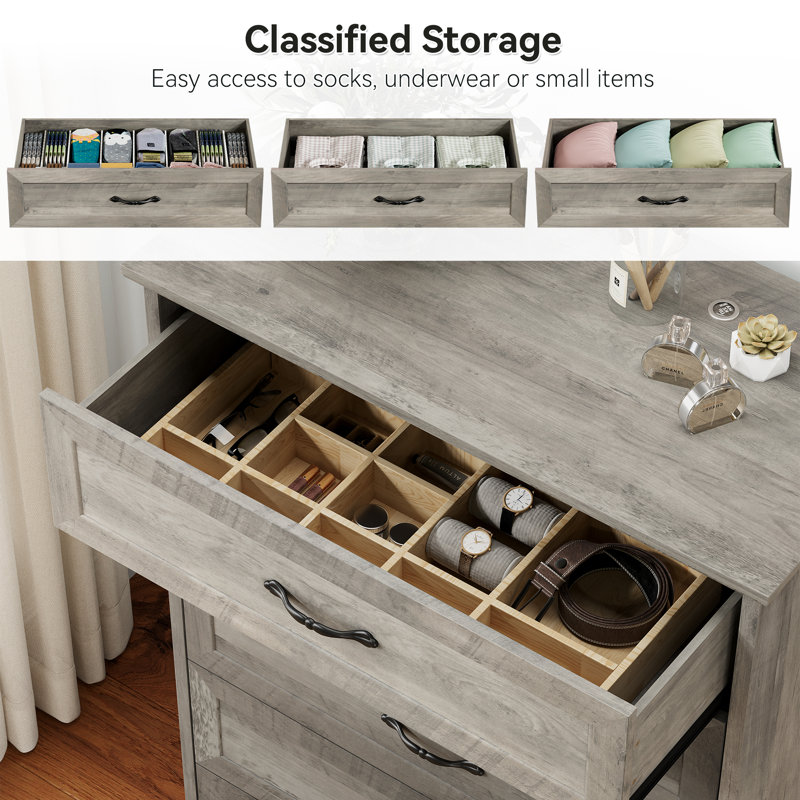 Dresser with 5 Drawers, Gray