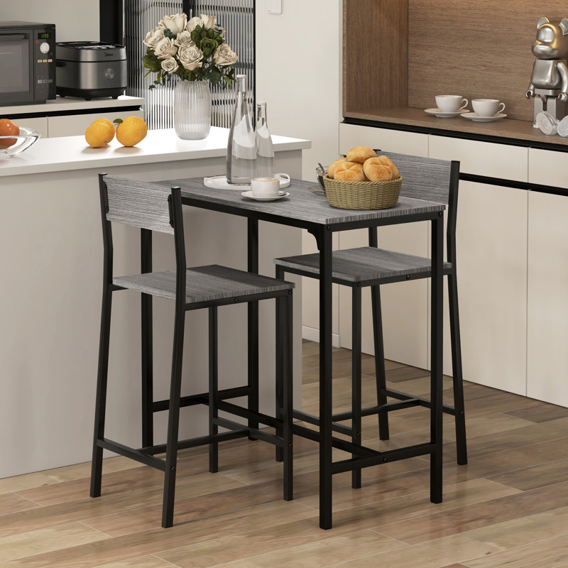 Table de bar et tabourets gris pour 2 personnes peu encombrants