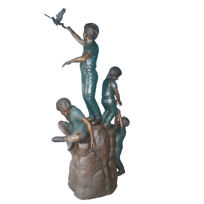 Four Kids Playing on a Rock Bronze Statue -  Size: 49"L x 26"W x 89"H.