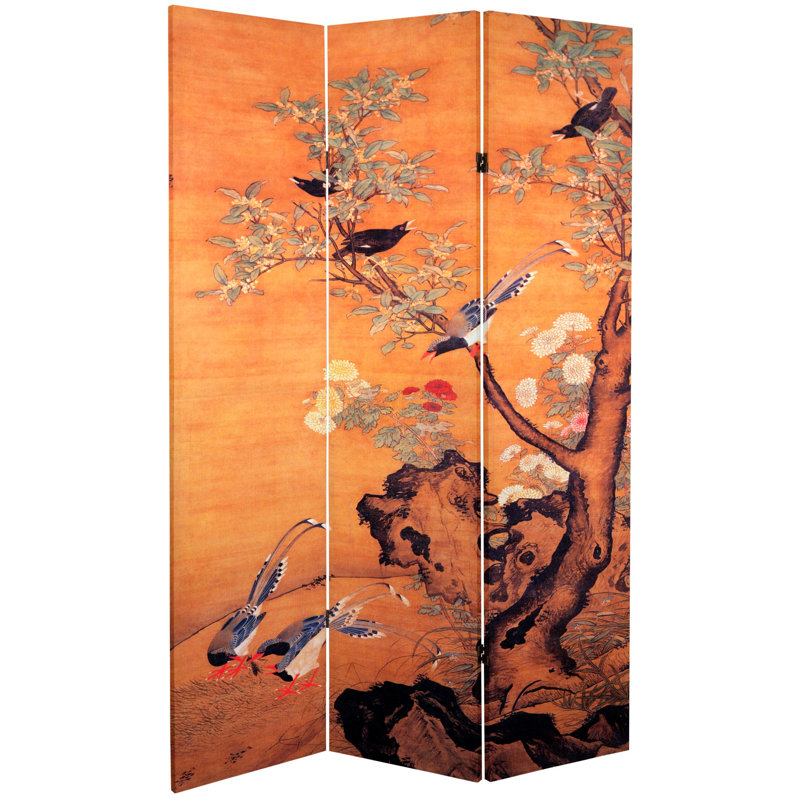 East Asian Art Canvas Folding Room Divider, Garden