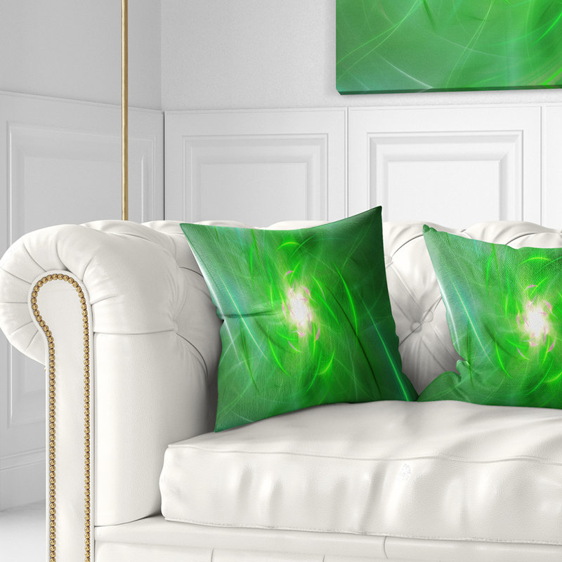 Tourbillon fractal vert clair - coussin imprimé abstrait, 16 po x 1 po, Coussin décoratif