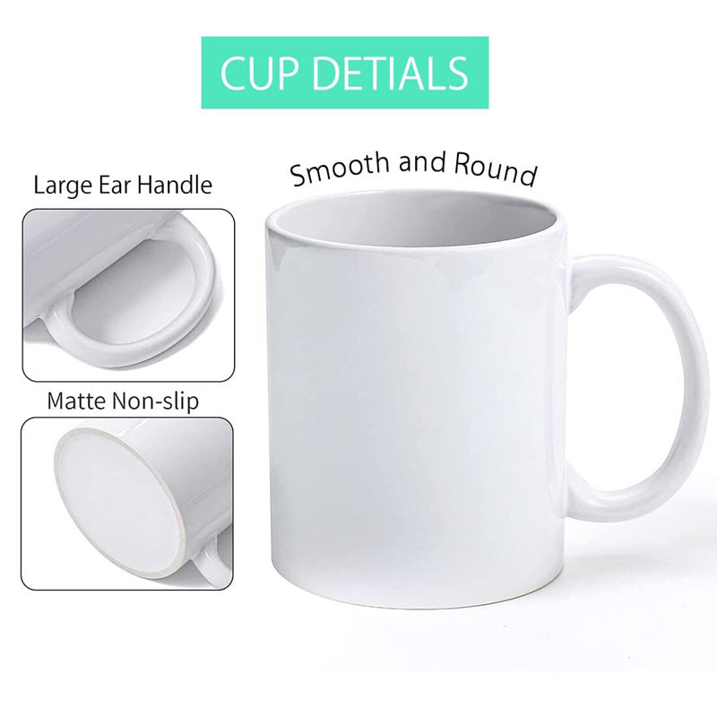 Mugs, tasses à café Sublmatation 11 oz pour vin en vinyle, tasses à café avec grande poignée et tasse en céramique enduite blanche avec boîte-cadeau blanche