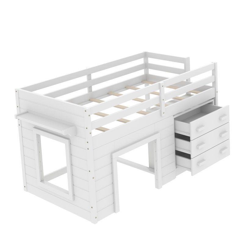 Gerick Twin Loft Bed With Drawer, White