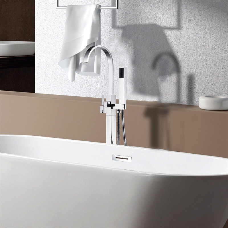 Freestanding Bathtub Faucet With Hand Shower, Chrome