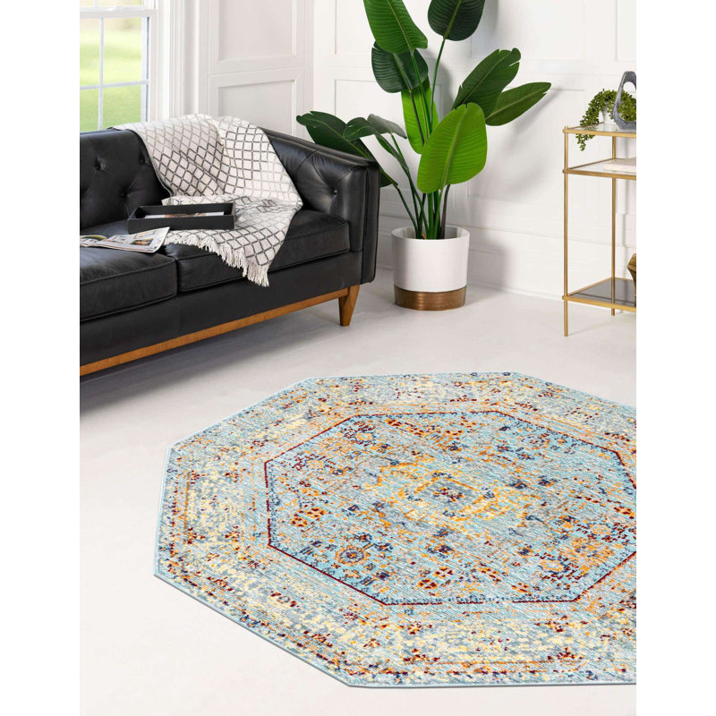 Tapis orange d'inspiration persane Maggie, Octogone 4 pi x 4 pi