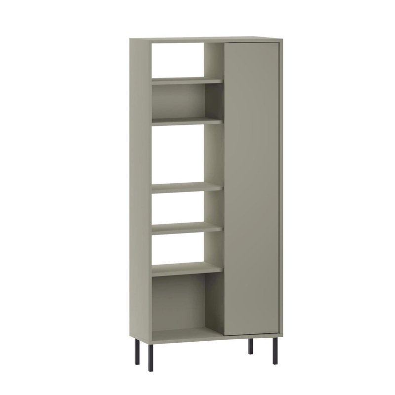 Tahereh Curved 5 Tier Tall Bookcase With 1 Door – 175.5 Cm, Green