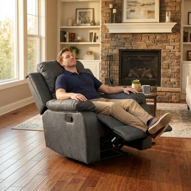 Black Manual Function Recliner | Durable Fabric | 110-115 ° Reclining | Solid Wood Frame