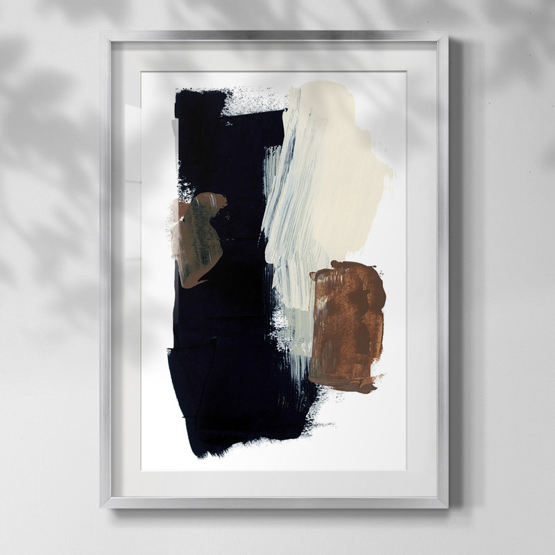 Imprimé encadré Terrene II, Papier avec cadre argenté, Blanc