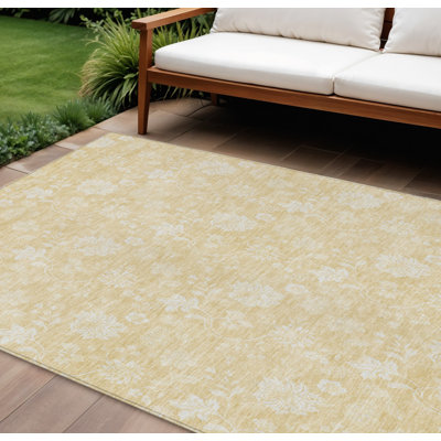 Tapis extérieur lavable floral jaune blé et ivoire 10 pi x 14 pi