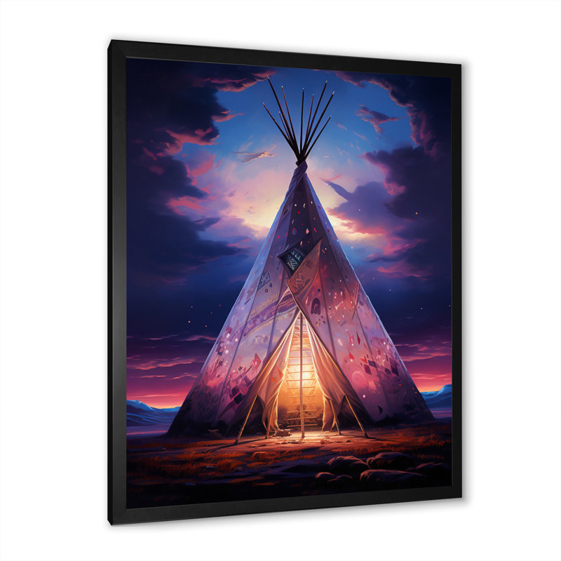 Native Tipi Sacred Visions - Imprimé, H 44 po x l 34 po x P 1,5 po, Cadre photo noir