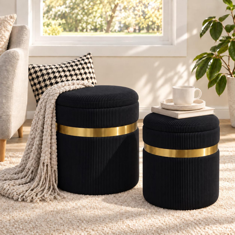 Solid Wood Accent Stool, Black