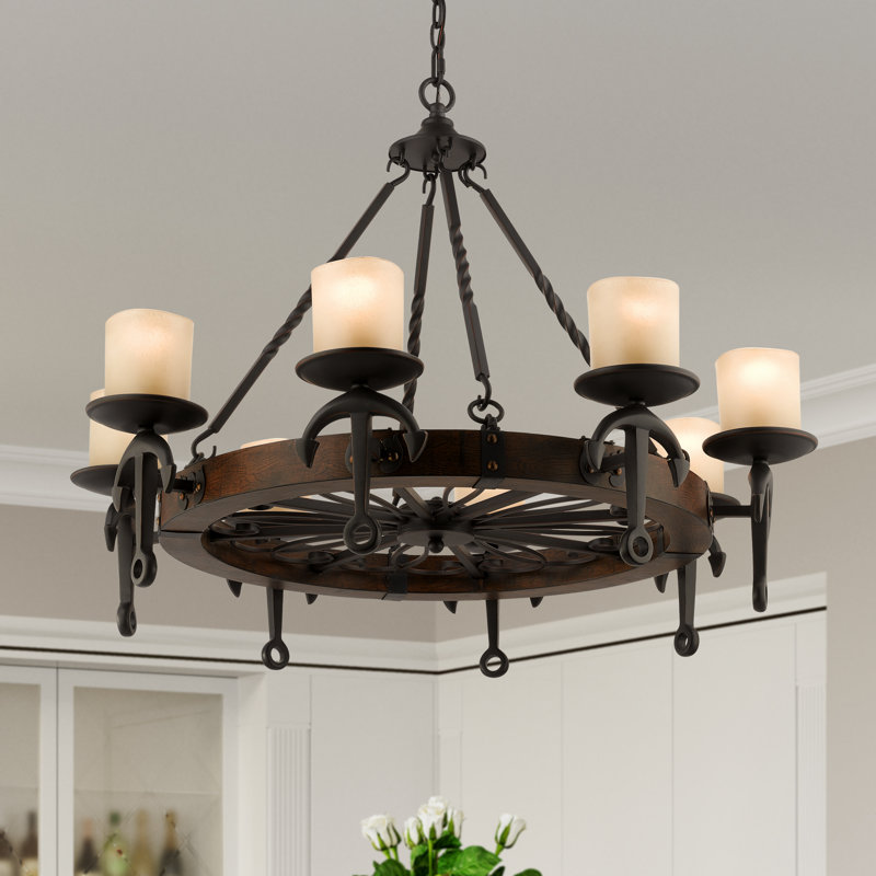 Liam 8 - Light Dimmable Wagon Wheel Chandelier