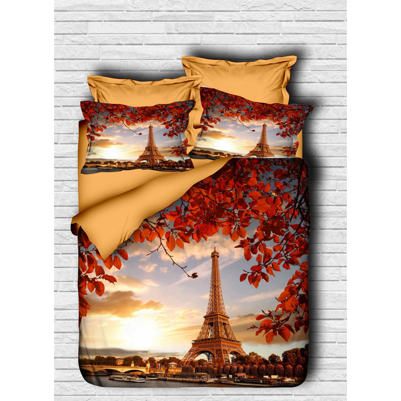 Ensemble de housse de couette double Elegant, 100% polyester de polyester et coton, couette 79 po x 87 po, drap plat 87 po x 94 po, 2 taies d'oreiller 20 po x 28 po | Imprimé 3D de haute qualité, fermeture à glissière, lavable à la machine, motif brun et bleu