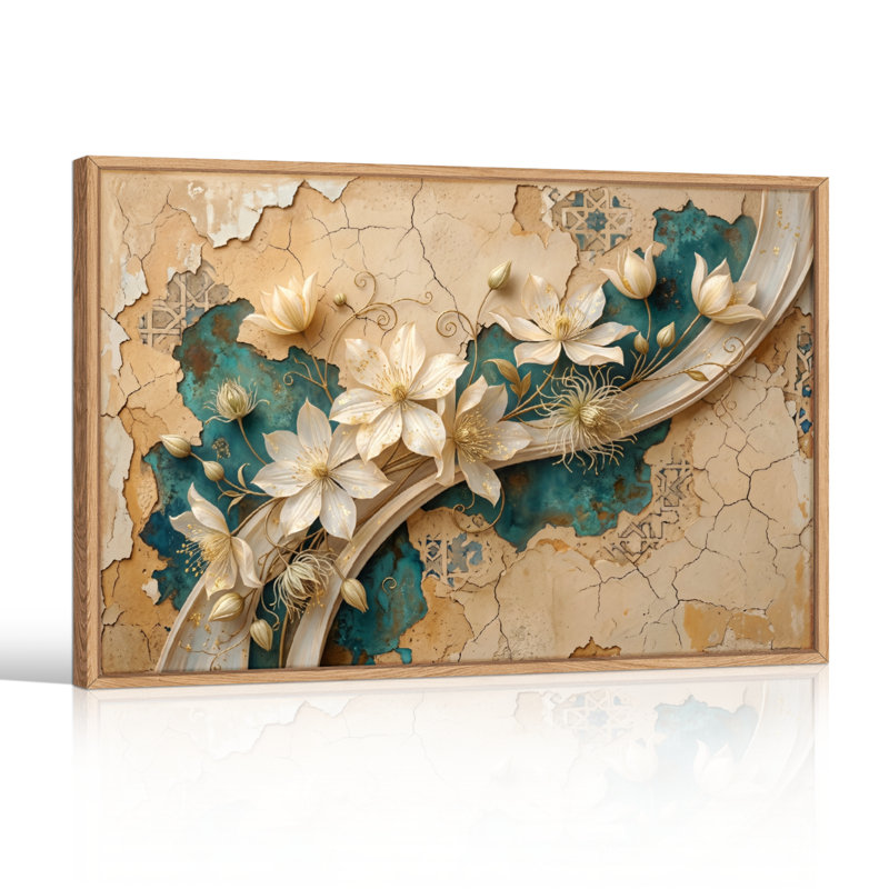 Ensemble de 1 toile murale à motif floral, H 24 po x l 36 po, Naturel