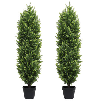  Artificial Cedar Topiary Trees,Faux Greenery in Black Plastic Pot for Indoor and Outdoor Use