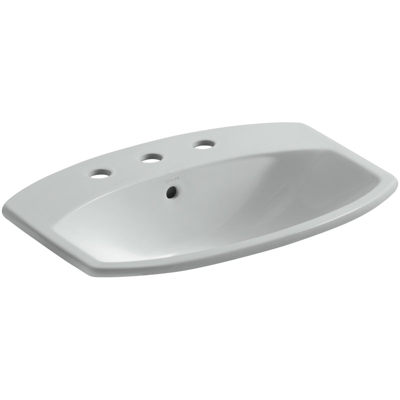 Lavabo de salle de bain rectangulaire encastré en porcelaine vitreuse avec trop-plein Cimarron, Blanc, Centres de 8 po