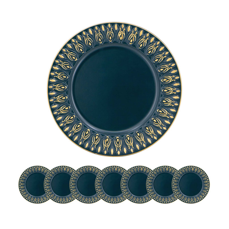 Ensemble de 8 assiettes de présentation en plastique, D14 po, Noir et or