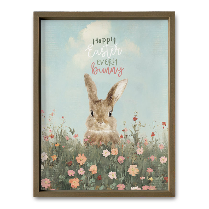 Joyeuses Pâques, chaque lapin, reproduction encadrée brune