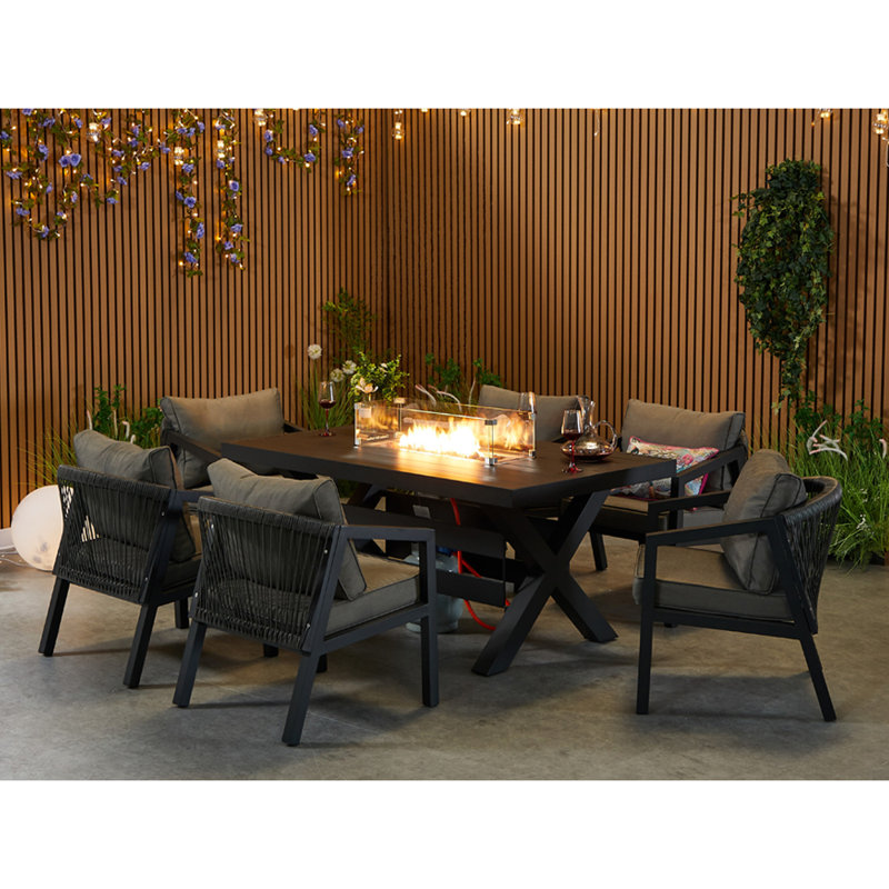Dinig Table With 6 Armchairs, 7 Pcs: Firepit Table, 6 Chairs