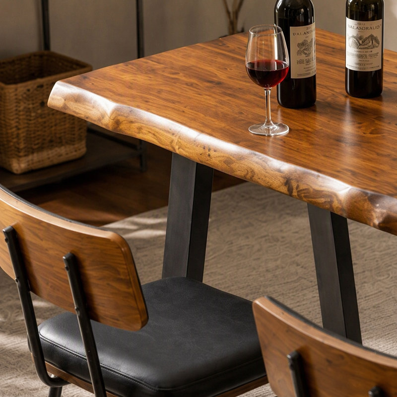 Table de bar en bois massif, table à hauteur de comptoir de 63 po avec pieds en métal pour la cuisine