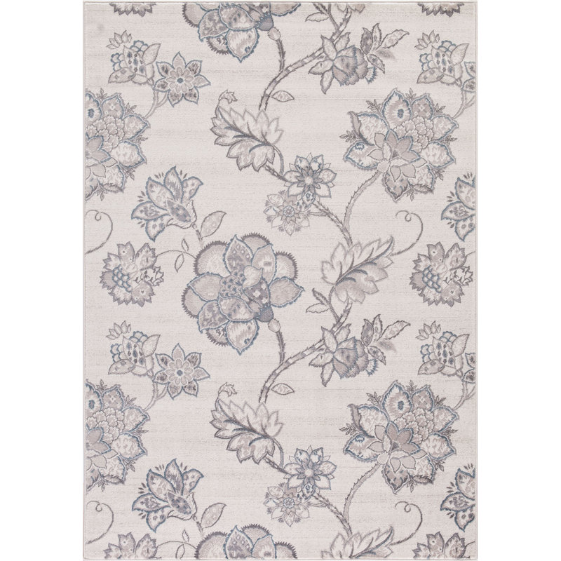 Tapis oriental oriental tissé à la machine ivoire, Rectangle 5 pi x 7 pi