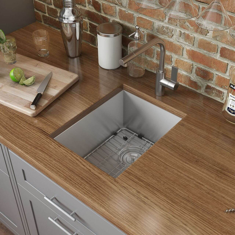 Ruvati Undermount 16 Gauge  Bar Prep Sink Stainless Steel Single Bowl, Brushed Stainless Steel, 8" h x 16" W x 18"