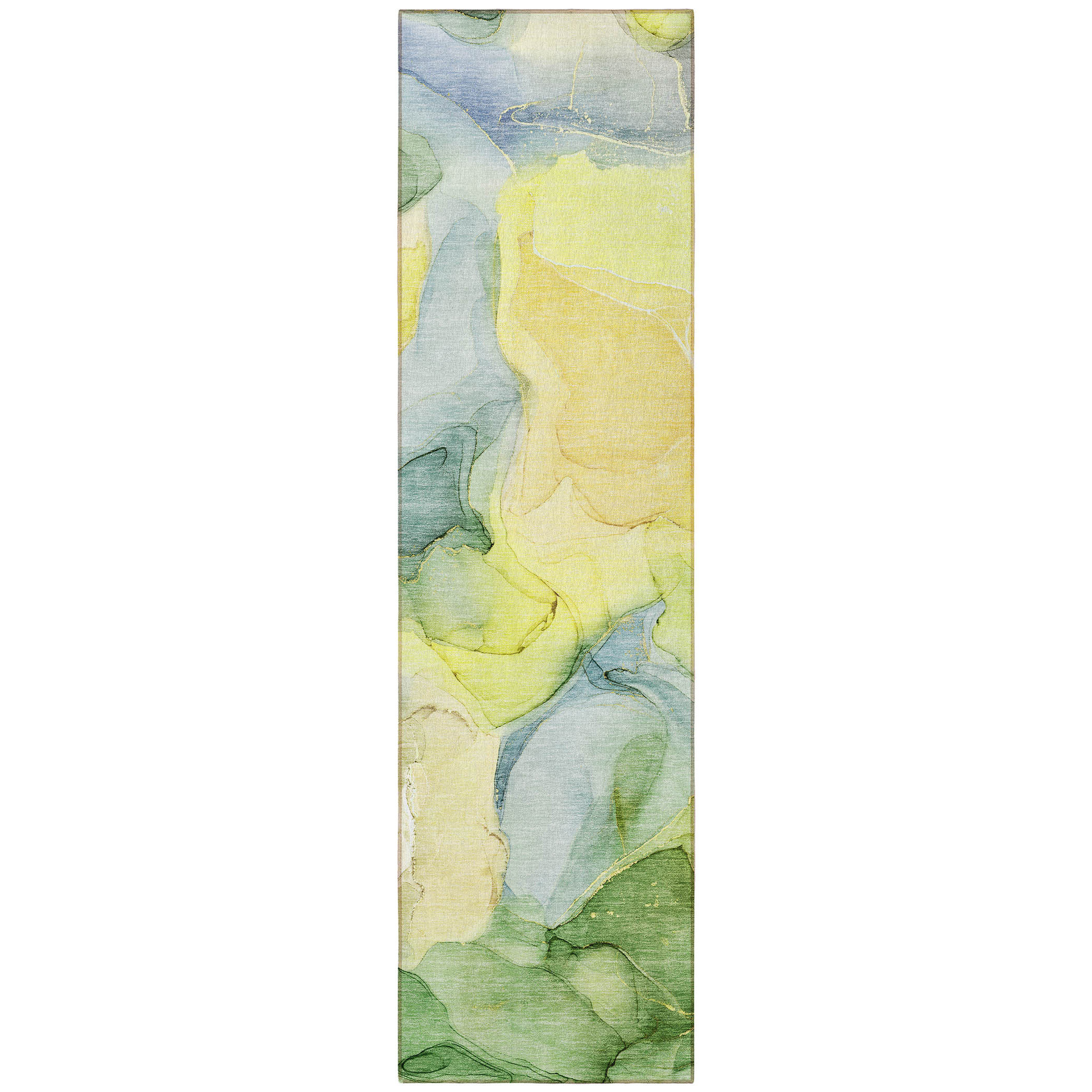 HomeRoots 8' Runner Yellow Abstract Washable Non Skid Indoor Outdoor ...