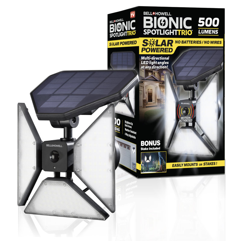 Black Solar Powered Motion Sensor LED Flood Light Trio
