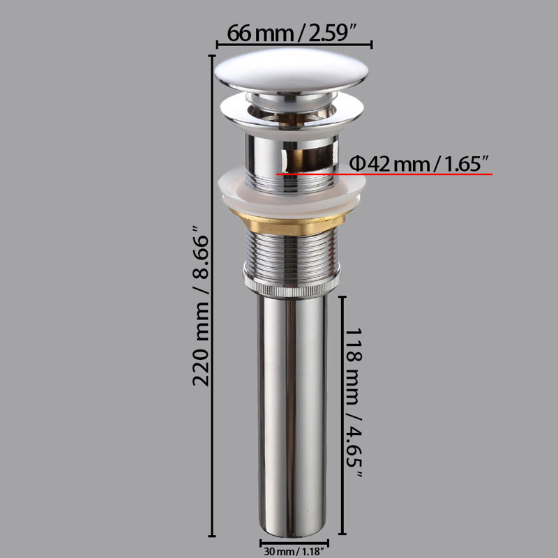 Pop-Up Drain Stopper Bathroom Sink Drain With Overflow, Polished Chrome