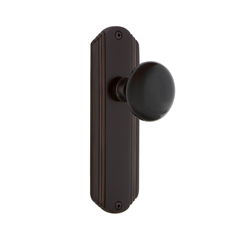 Plaque décorative avec bouton de porte en porcelaine noire, 2 3/4, Bronze intemporel