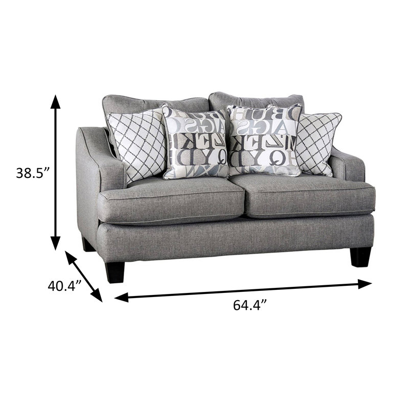64.4" W Transitional Loveseat, Bluish Gray