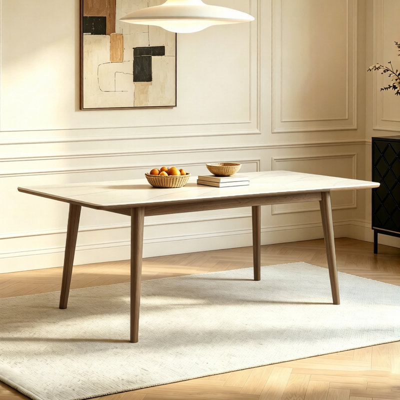 White Rectangular Sintered Stone tabletop Dining table, 29.53" H x 70.67" W x 35.43" D