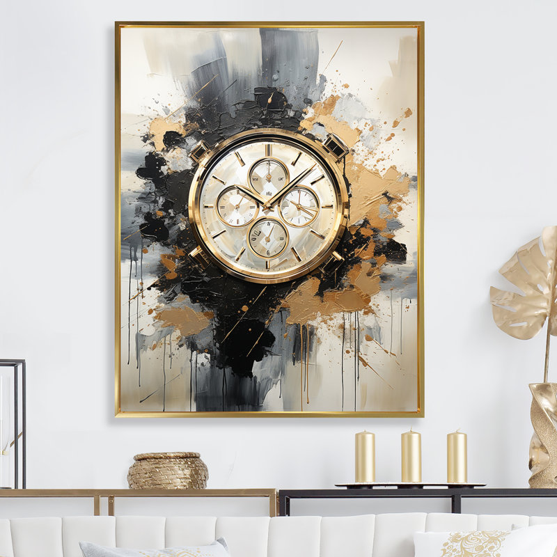 Minimalisme, montre de luxe sur toile, H 20 po x l 12 po x P 1 po, Cadre flottant doré