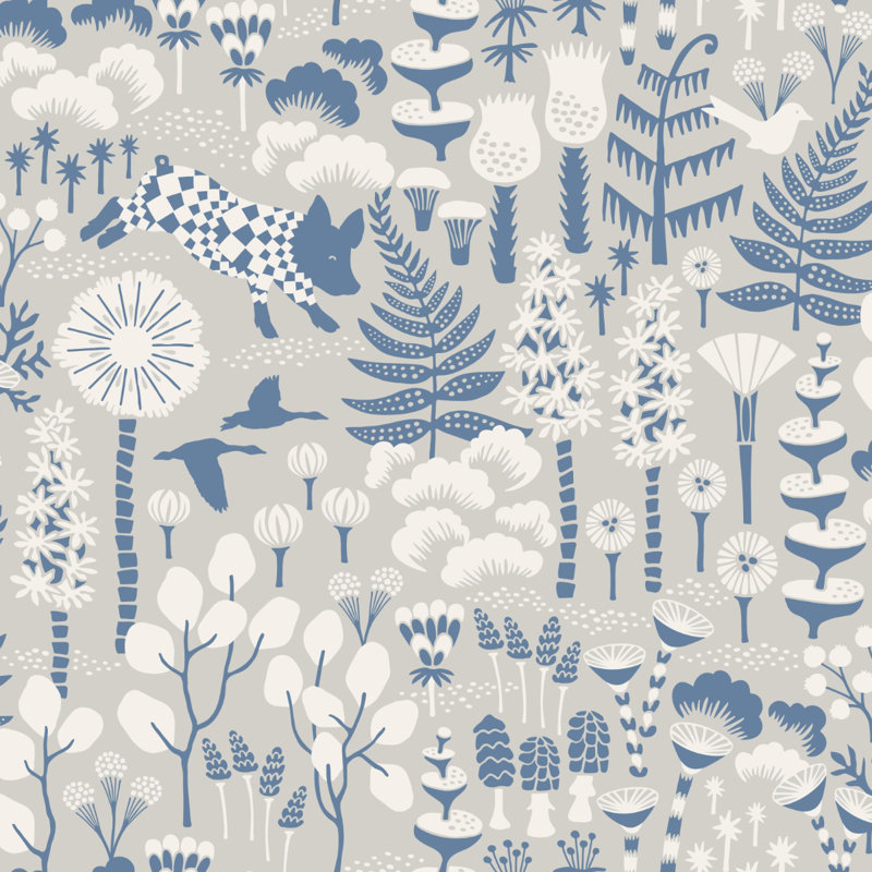 Papier peint Boröstapeter Hoppmosse, Gris / blanc / bleu