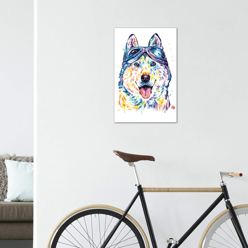 Husky Aviators par Lisa Whitehouse - impression d'art graphique, Pas de tapis, Toile tendue, H 12 po x l 8 po x P 0,75 po