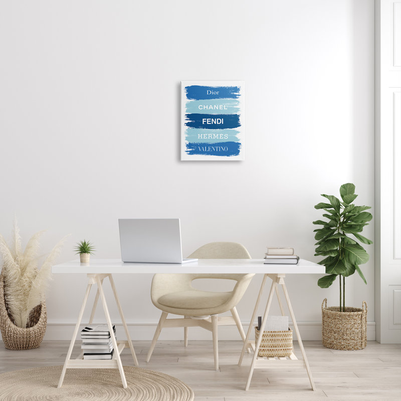 «Blue Denim Brush Strokes Glam», art textuel, Toile tendue, H 20 po x l 16 po